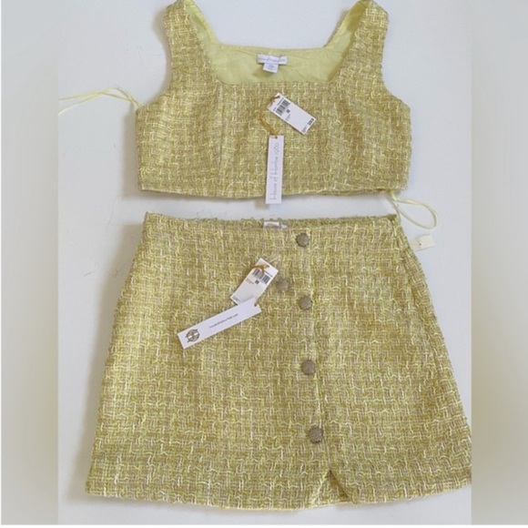 House of Harlow 1960 Yellow Tweed Skirt & Crop Top Set Size L NWT - Picture 9 of 9